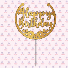 Topper para torta - Happy birthday flores abajo